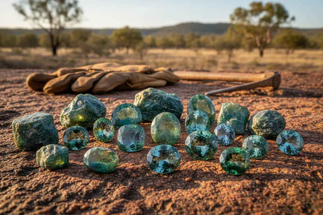Queensland parti-colored sapphires from Australian mines - unique blue green yellow natural gemstones
