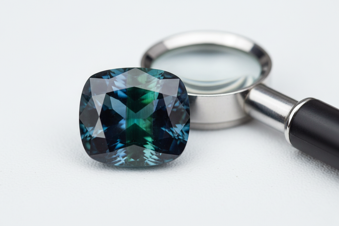 Queensland parti-color sapphire macro photography showing blue-green color zoning and eye-clean clarity - Australian gemstone