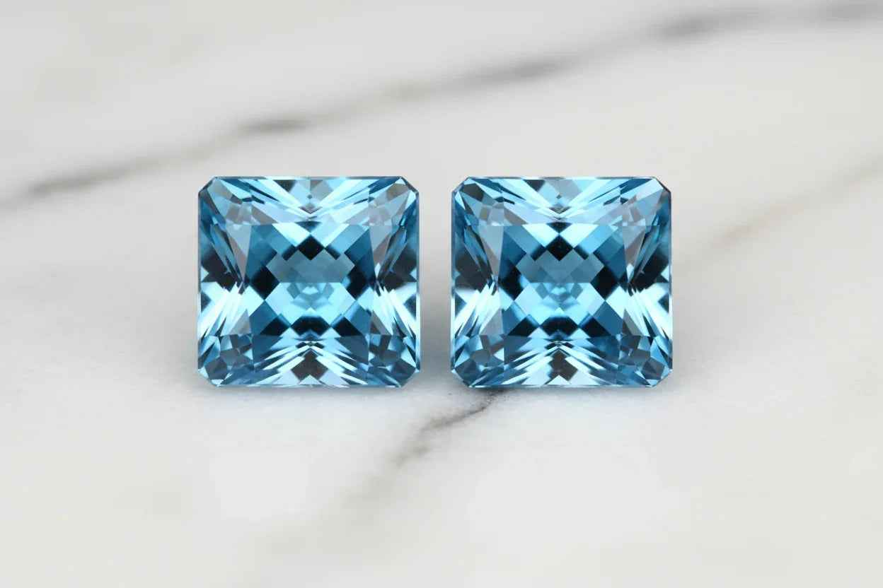 Natural Blue Topaz Matched Pair 5.3ct | Square Princess Cut | December Birthstone Earring Stones | RichosRocks Australia - RichosRocks - Natural Blue Topaz Matched Pair 5.3ct | Square Princess Cut | December Birthstone Earring Stones | RichosRocks Australia