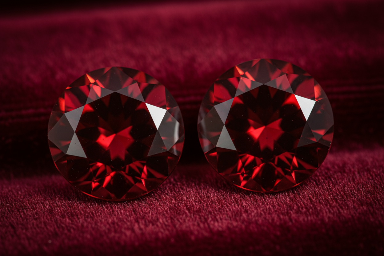 Natural Red Garnet Matched Pair 1.85ct | Round Brilliant Cut | January Birthstone Earring Stones | RichosRocks Australia - RichosRocks - Natural Red Garnet Matched Pair 1.85ct | Round Brilliant Cut | January Birthstone Earring Stones | RichosRocks Australia