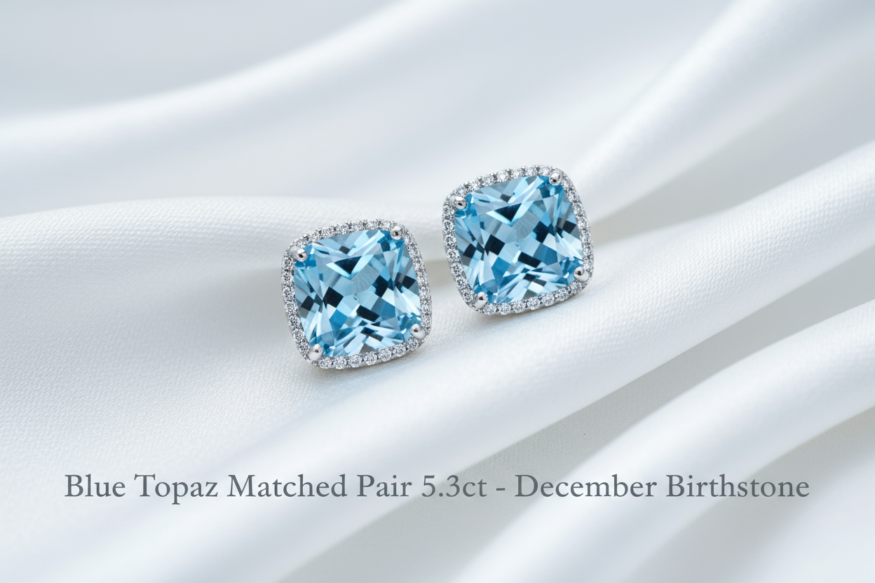 Natural Blue Topaz Matched Pair 5.3ct | Square Princess Cut | December Birthstone Earring Stones | RichosRocks Australia - RichosRocks - Natural Blue Topaz Matched Pair 5.3ct | Square Princess Cut | December Birthstone Earring Stones | RichosRocks Australia
