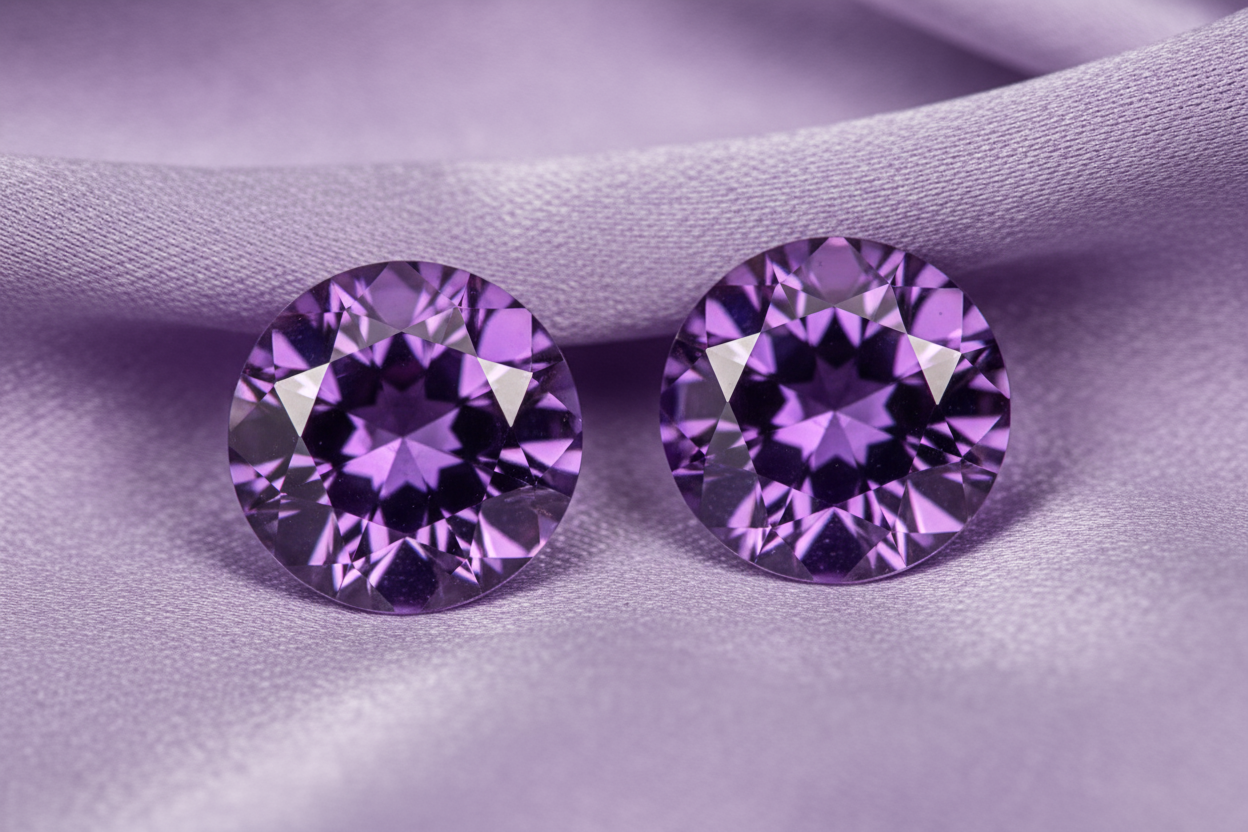 Natural Amethyst Matched Pair 2.5ct | Rare One-of-a-Kind Match | Round Cut Purple Earring Stones | February Birthstone Australia - RichosRocks - Natural Amethyst Matched Pair 2.5ct | Rare One-of-a-Kind Match | Round Cut Purple Earring Stones | February Birthstone Australia