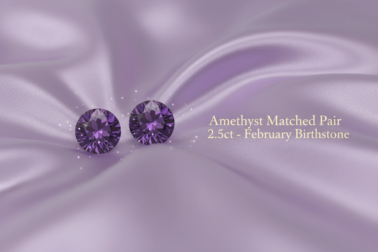 Natural Amethyst Matched Pair 2.5ct | Rare One-of-a-Kind Match | Round Cut Purple Earring Stones | February Birthstone Australia - RichosRocks - Natural Amethyst Matched Pair 2.5ct | Rare One-of-a-Kind Match | Round Cut Purple Earring Stones | February Birthstone Australia