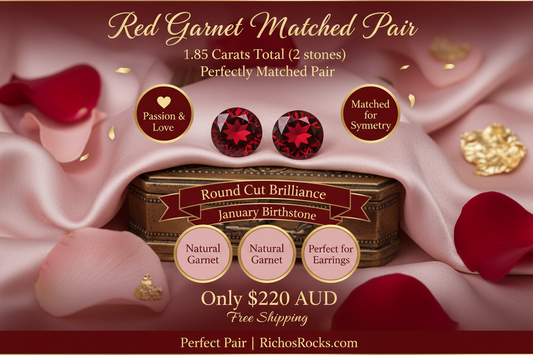 Natural Red Garnet Matched Pair 0.85ct | Round Brilliant Cut | January Birthstone Earring Stones | RichosRocks Australia - RichosRocks - Natural Red Garnet Matched Pair 0.85ct | Round Brilliant Cut | January Birthstone Earring Stones | RichosRocks Australia
